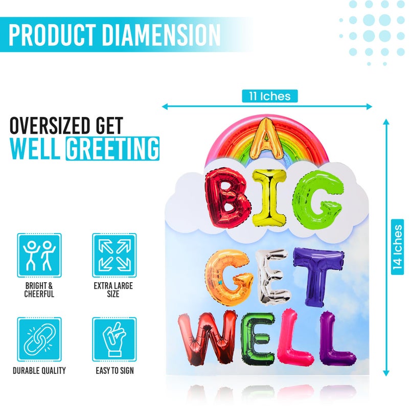Iconikal Jumbo A BIG GET WELL Greeting Card with Envelope 11x14-Inch Oversized Giant Thinking of You Feel Better Soon Group Card Big Wishes - Image 4